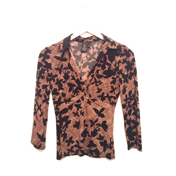 BCBG Maxazria black and brown patterned shirt XS