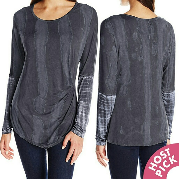 OneWorld Tops - Asymmetrical Charcoal Tie Dye Long Sleeve Tee NWT