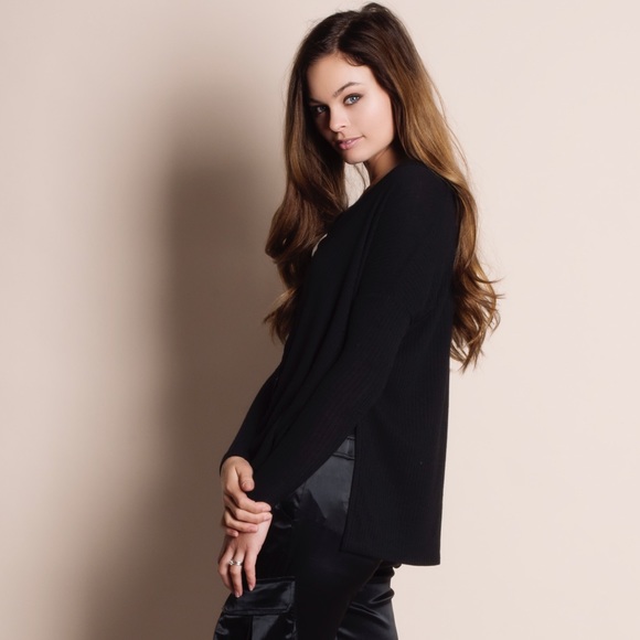 Lace Up Long Sleeve Top (black) - Picture 2 of 4