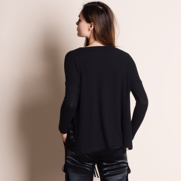 Lace Up Long Sleeve Top (black) - Picture 3 of 4