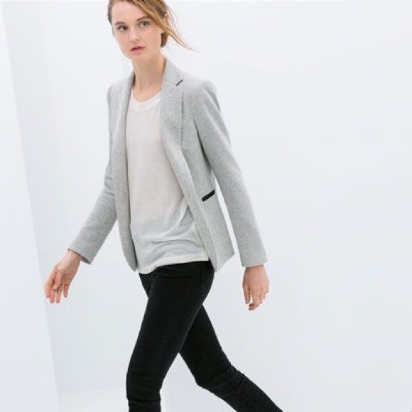 ZARA Velour Blazer with Faux Leather Details - Picture 1 of 3