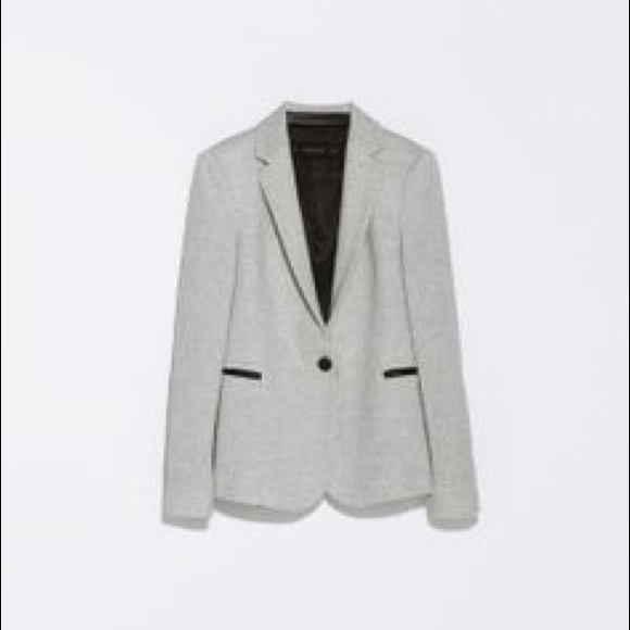 ZARA Velour Blazer with Faux Leather Details - Picture 2 of 3