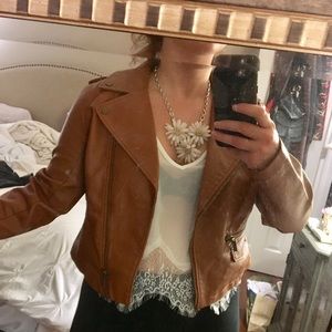NWT cognac vegan leather jacket