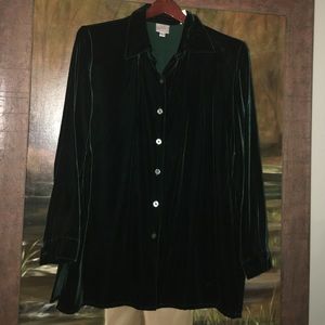 Jacqueline Ferrar velvet button up shirt; green