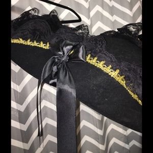 COSTUME: Velvet like Black Pirate Hat w/black lace