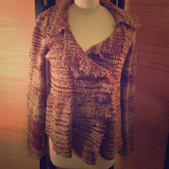 Cute tan and rust colored double-breasted sweater