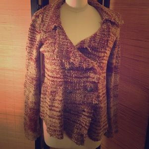 Cute tan and rust colored double-breasted sweater