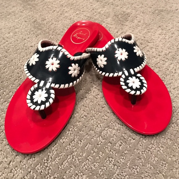 Jack Rogers Jelly Sandals, Red/Navy/White