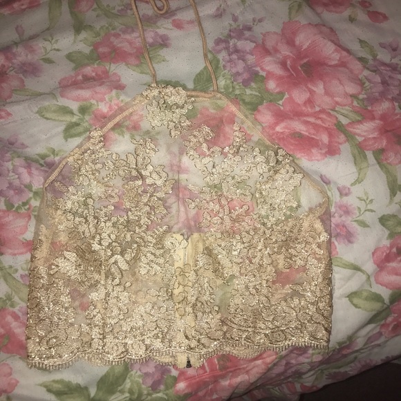 Gold mesh halter top