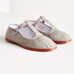Cotton t-strap flat