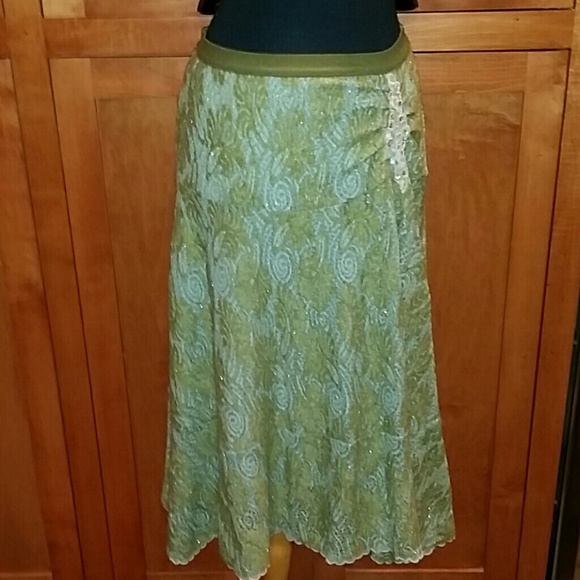 Free People Anthropologie Small Green Blue Skirt