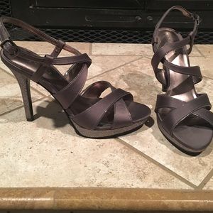 lavender/gray glitter heels
