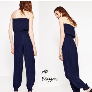 zara blue pleated jumpsuit