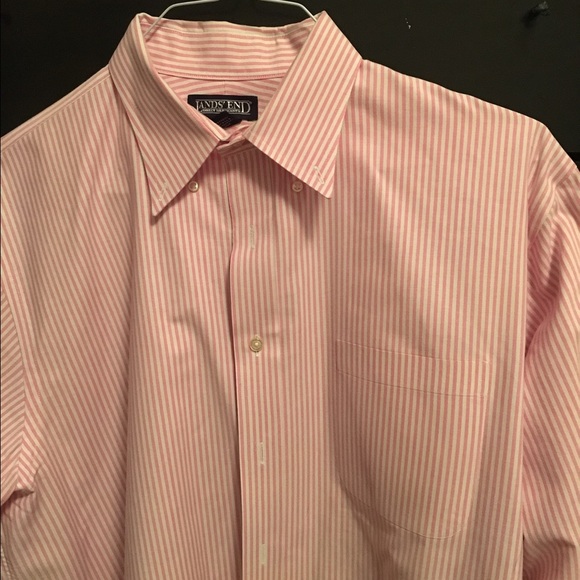 Pink White Lands End large pinstripe shirt