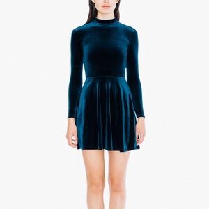 American Apparel Velvet Skater Dress Blue Nile XS