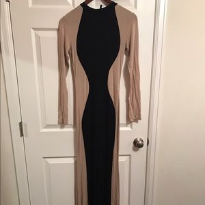 Black and Tan fitted maxi dress.