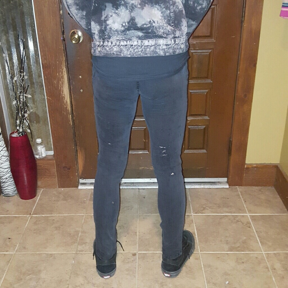 Levi signature black skinny jeans custom shredded.