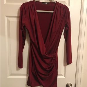 Maroon Deep V mini dress.
