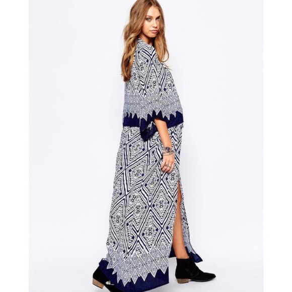 LAST ONE! fennec Long Geometric Kimono/ Navy - Picture 2 of 4