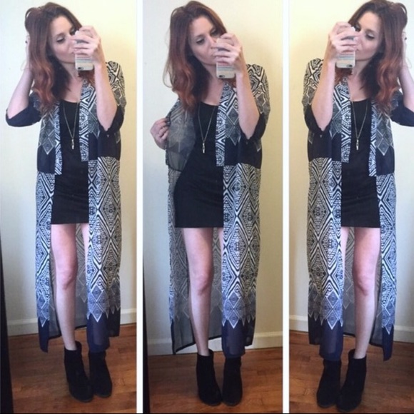 LAST ONE! fennec Long Geometric Kimono/ Navy - Picture 4 of 4