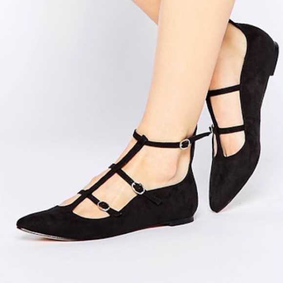 T Bar strappy pointed flats