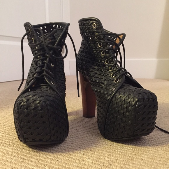 Lace up black heels