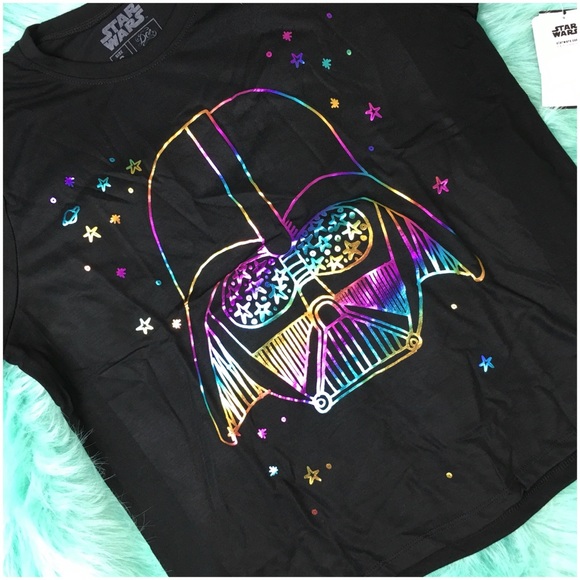 Rainbow Metallic Darth Vader Black T-Shirt - Picture 2 of 4