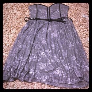 Strapless lace dress with small black belt