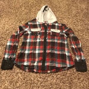 Snap button hooded flannel