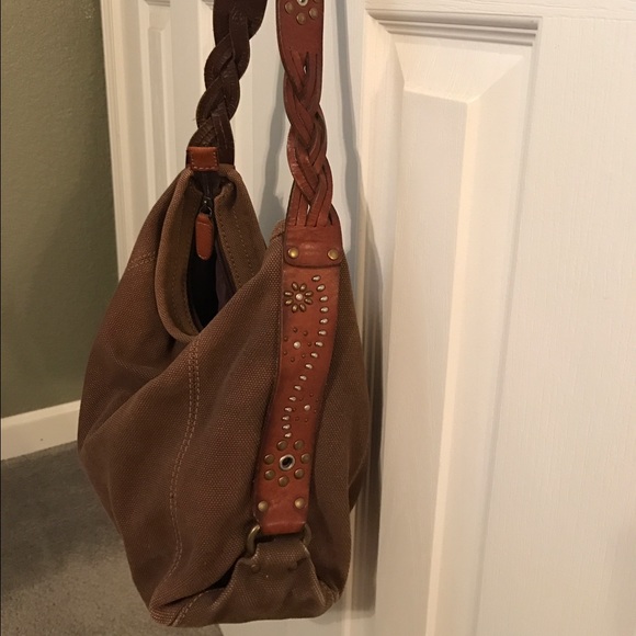 Unique leather strap canvas purse