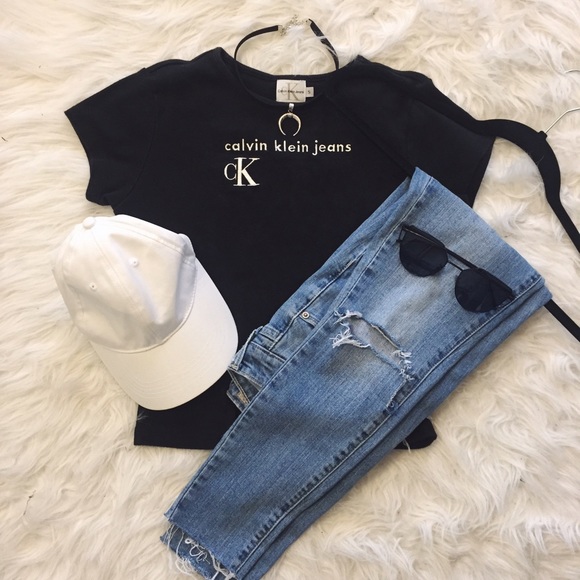 Calvin Klein Tops - Vintage Calvin Klein Embroidered Logo Crop Top