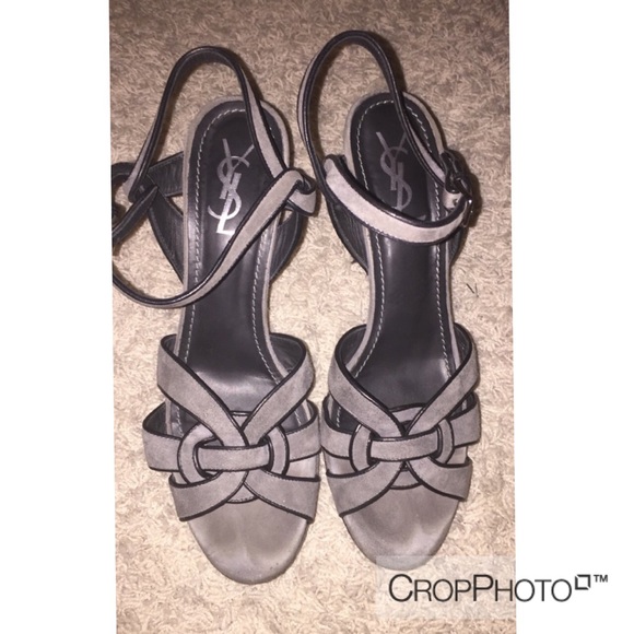 Yves Saint Laurent YSL tribute sandals grey suede