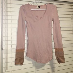 Free People Light Pink Long Sleeve Top