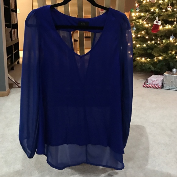 Royal blue long sleeve sheer shirt