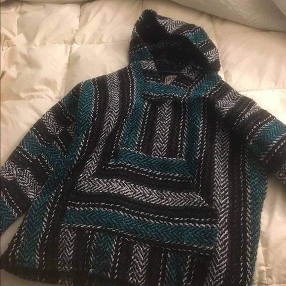 Woven teal and black poncho!