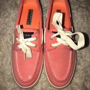 Coral Sequin Sperrys