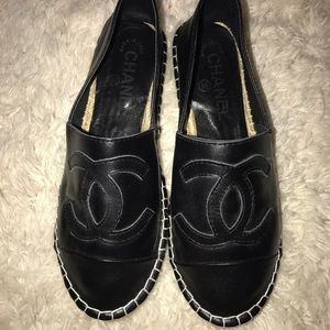 Black Leather Chanel Espadrilles