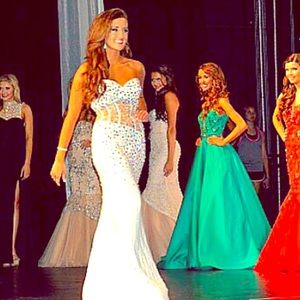 White Jovani Rhinestoned Evening Gown