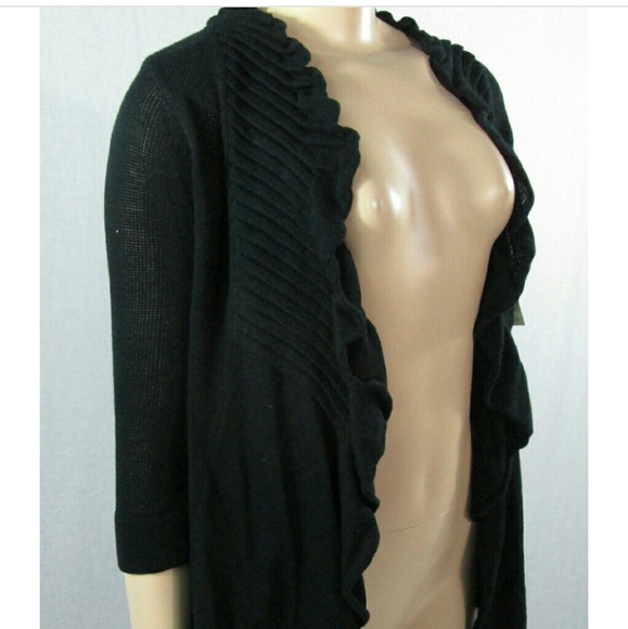 line Sweaters - Line sweater cardigan ruffled front open large EUC
