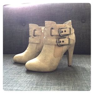 Gray vegan leather booties
