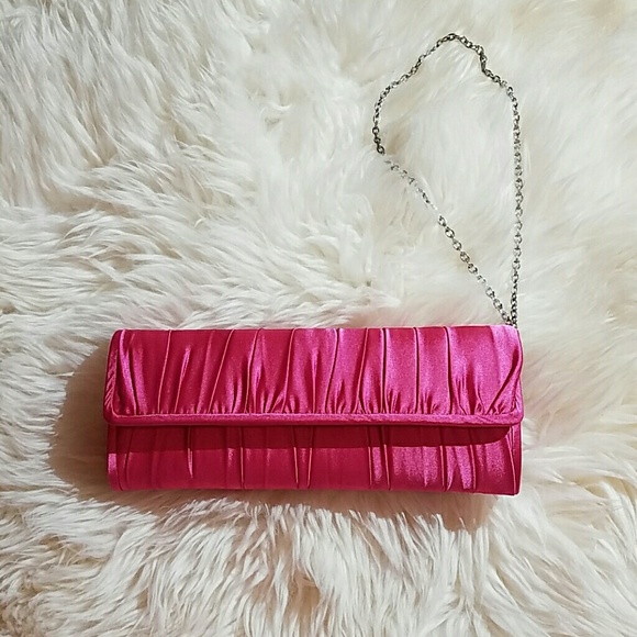 // nwt fuchsia satin clutch //
