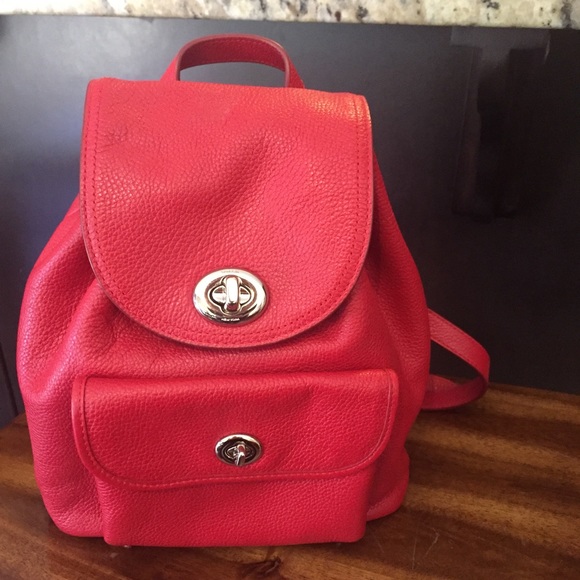Coach Mini Turnlock Rucksack in Red Pebble Leather