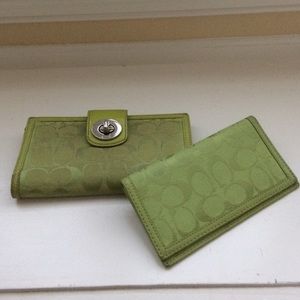 Green Coach wallet and matching checkbook holder