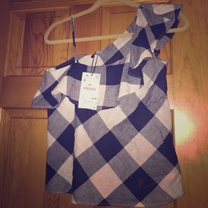 Zara denim one shoulder top