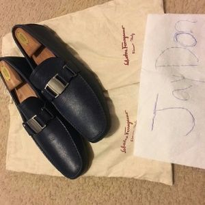 Blue leather Ferragamo loafers