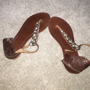 Anthropologie leather jeweled flat sandal