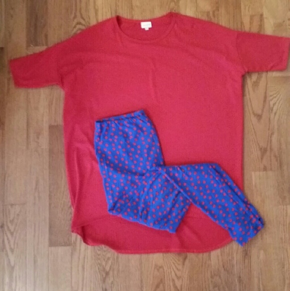 Lularoe tall curvy leggings blue and red polka dot