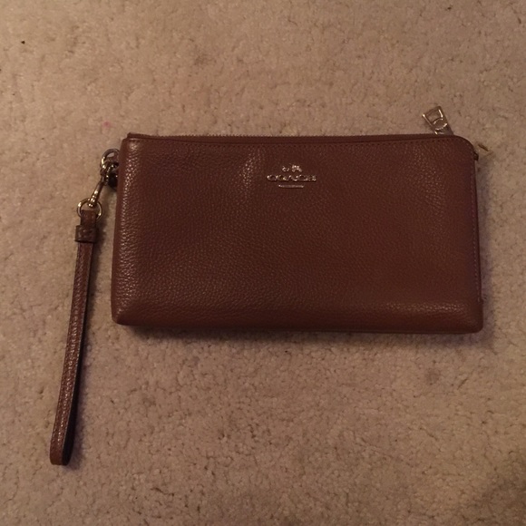 (Brown)Coach double zipper wristlet/wallet - Picture 1 of 4