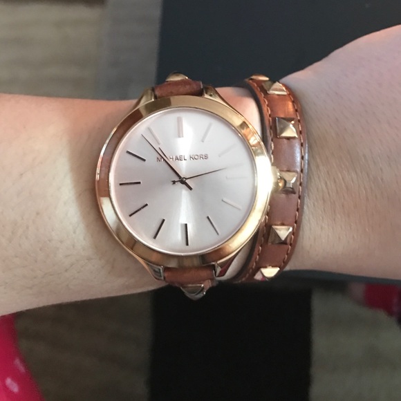 Michael Kors Leather Studded Wrap Watch