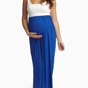 Pink blush maternity maxi dress color-block